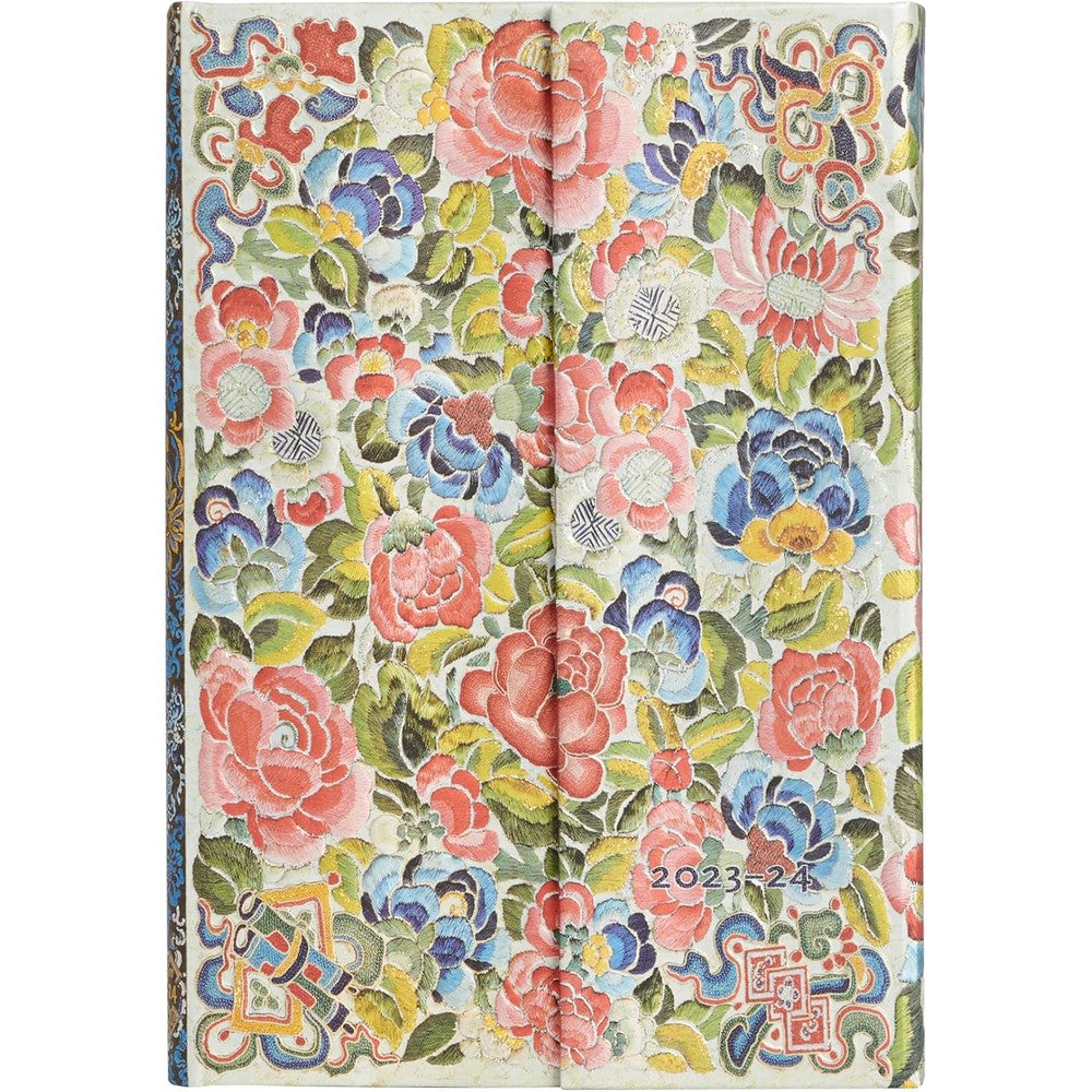 Paperblanks | 2024 Pear Garden | Peking Opera Embroidery | 18-Month | Mini | Horiztonal | Wrap Closure | 208 Pg | 80 GSM