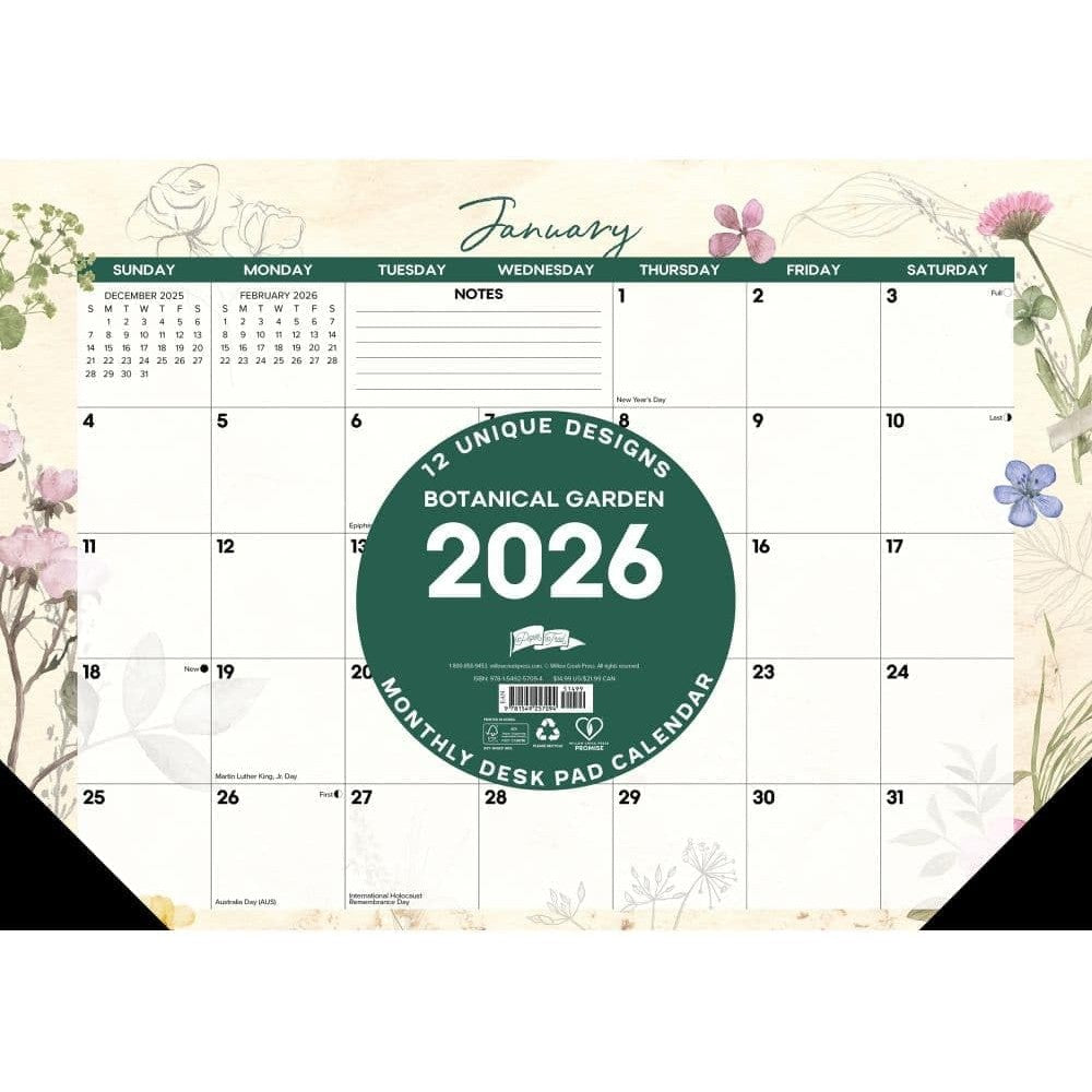 Willow Creek Press, Botanical Garden 17x12 2026 Desk Pad