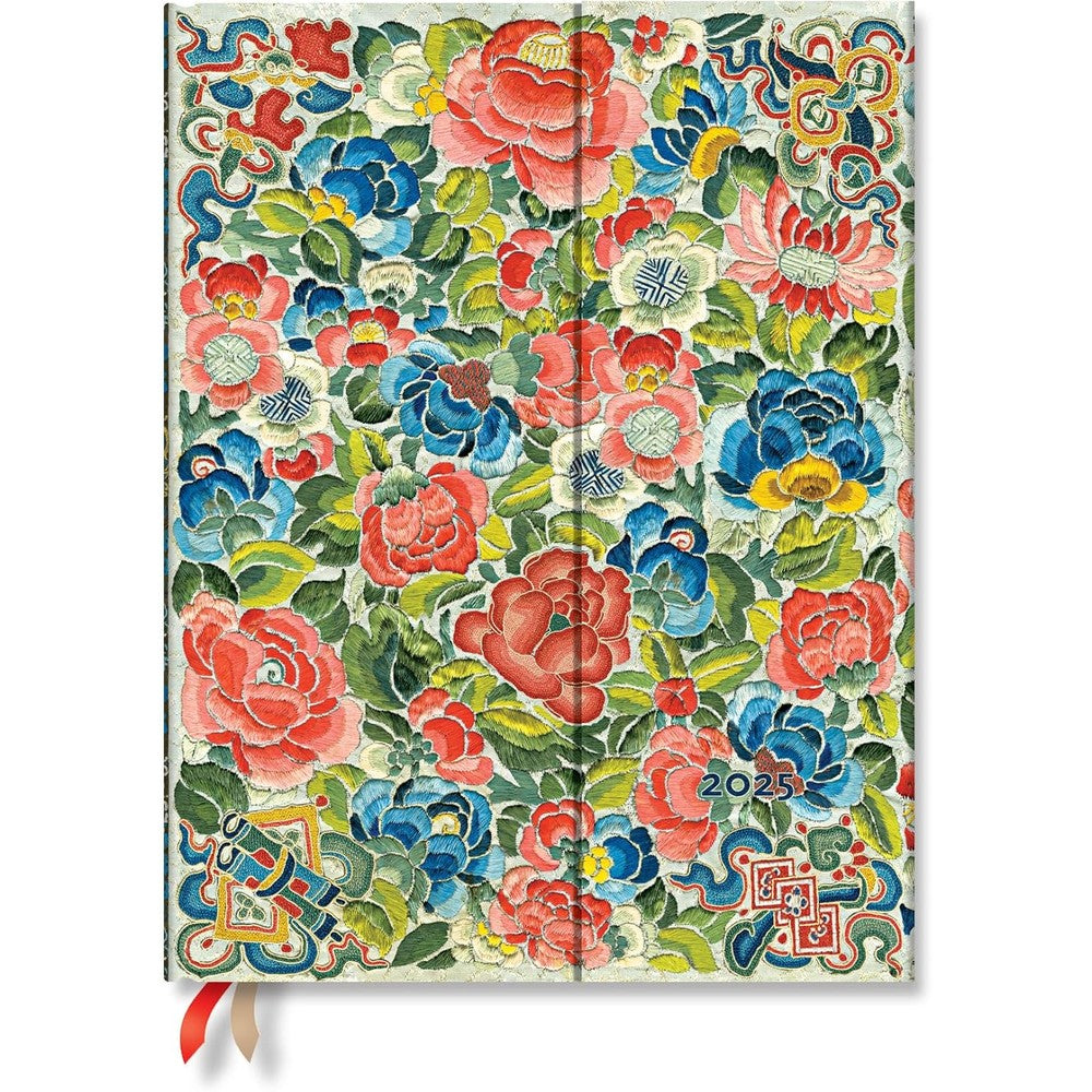 Paperblanks | 2025 Weekly Planner | Pear Garden | Peking Opera Embroidery | 12-Month | Ultra | Horizontal | Wrap | 160 Pg | 100 GSM