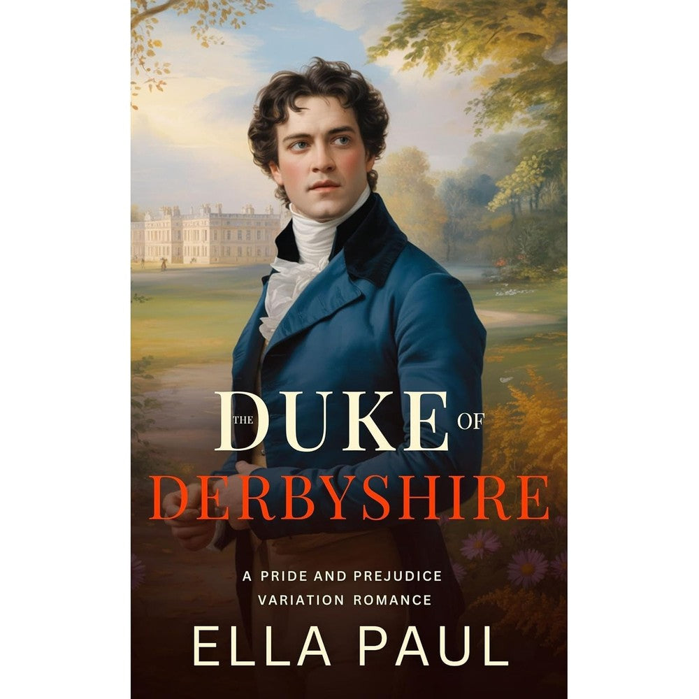 Ella Paul The Duke Of Derbyshire audiobook front cover featuring a man in a blue Regency era coat.