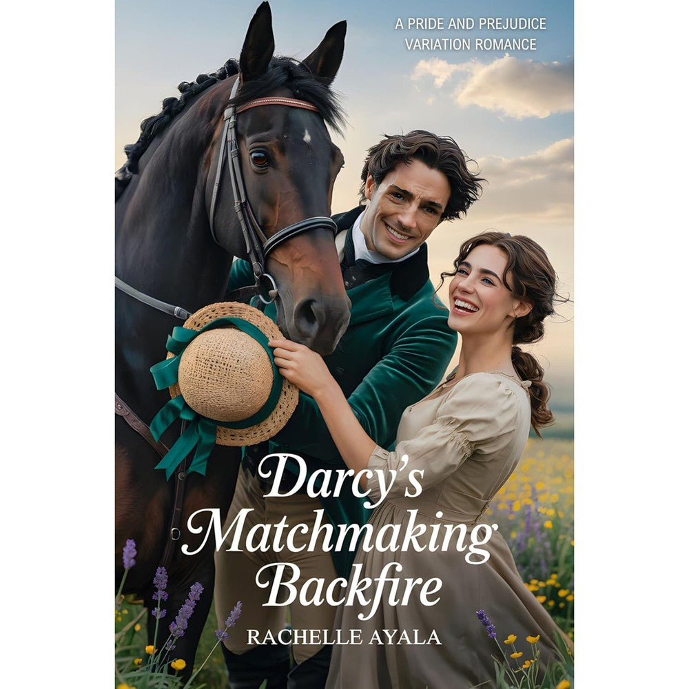 Rachelle Ayala Darcy’s Matchmaking Backfire paperback novel front view showcasing the romantic historical cover art.
