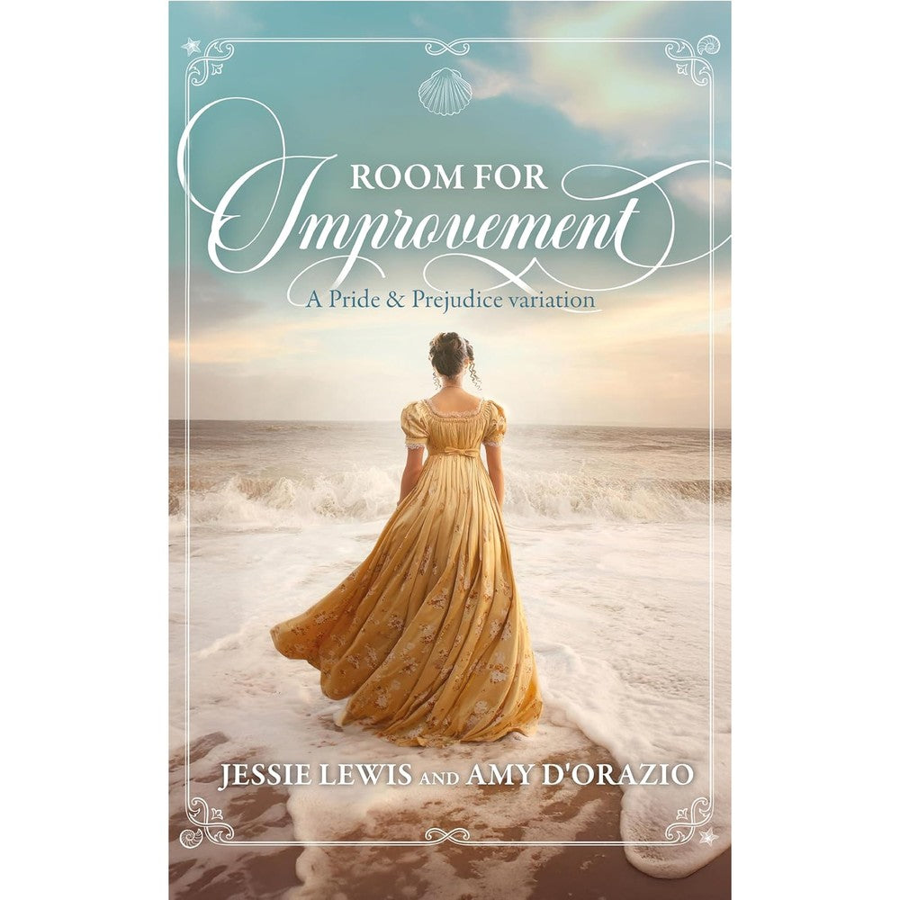 Jessie Lewis Room for Improvement book cover showing a woman in a yellow dress on a beach.