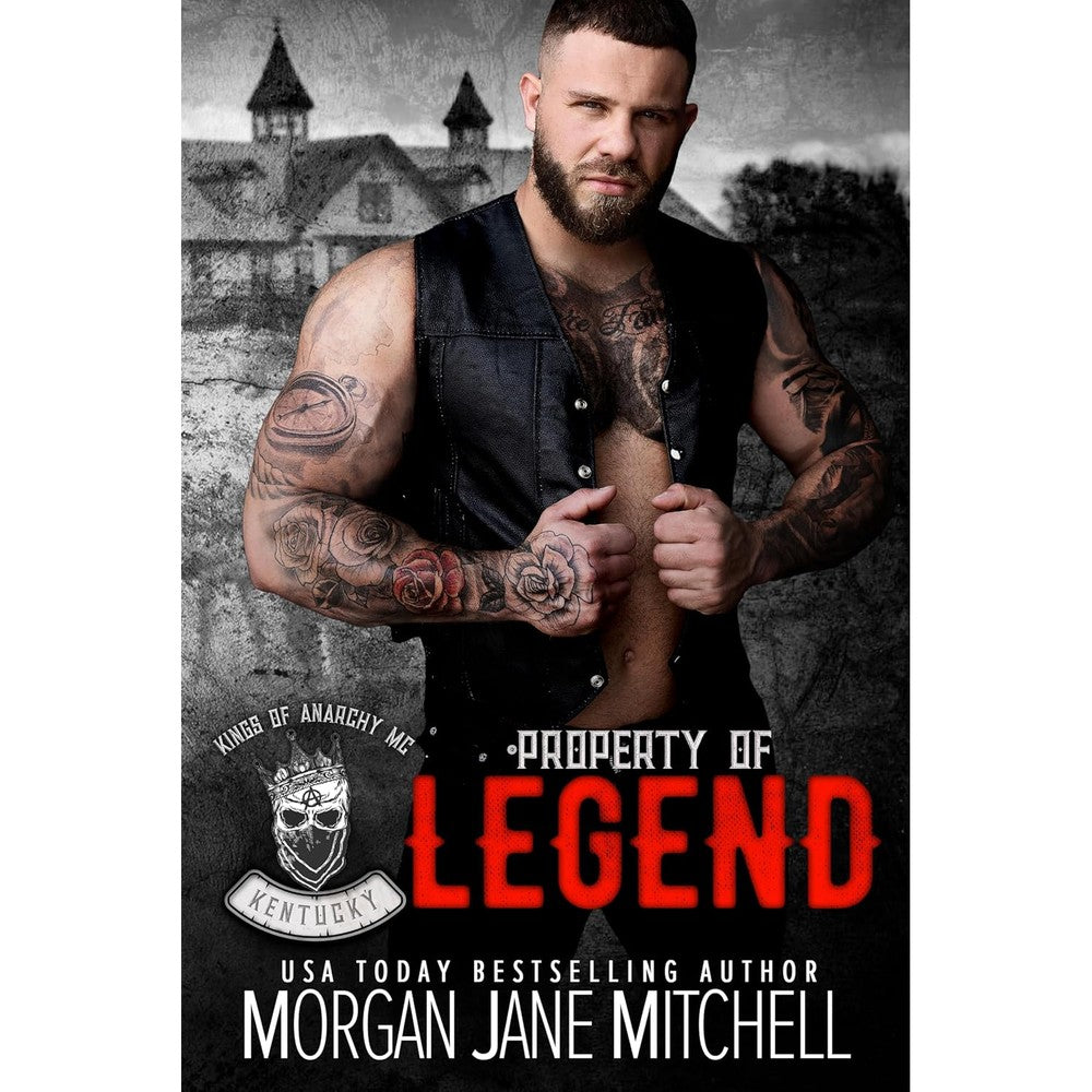 Morgan Jane Mitchell Property of Legend book cover featuring a dark motorcycle club romance theme.