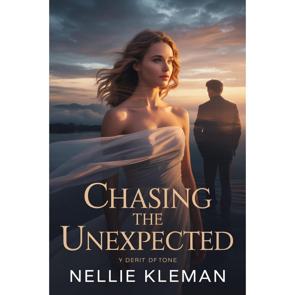 Nellie Kleman Chasing the Unexpected front book cover view featuring a woman in a flowing dress against a sunset background.