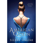 Sierra Simone American Queen New Camelot Book One front cover featuring a woman in a blue dress with a beaded necklace.