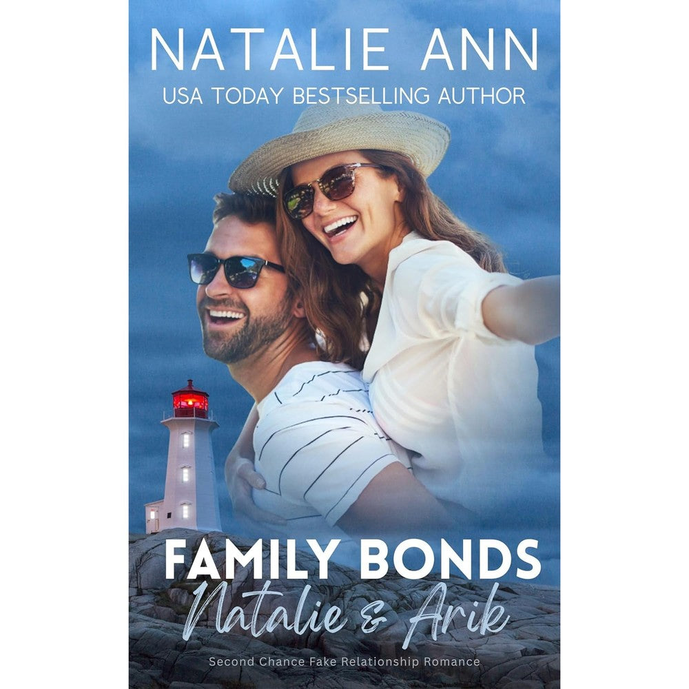 Natalie Ann Family Bonds Natalie and Arik book front cover featuring a couple embracing near a lighthouse.