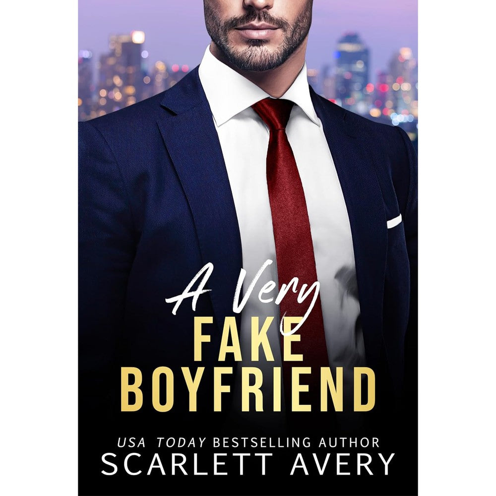 Scarlett Avery A Very Fake Boyfriend paperback novel front view featuring contemporary romance cover design.