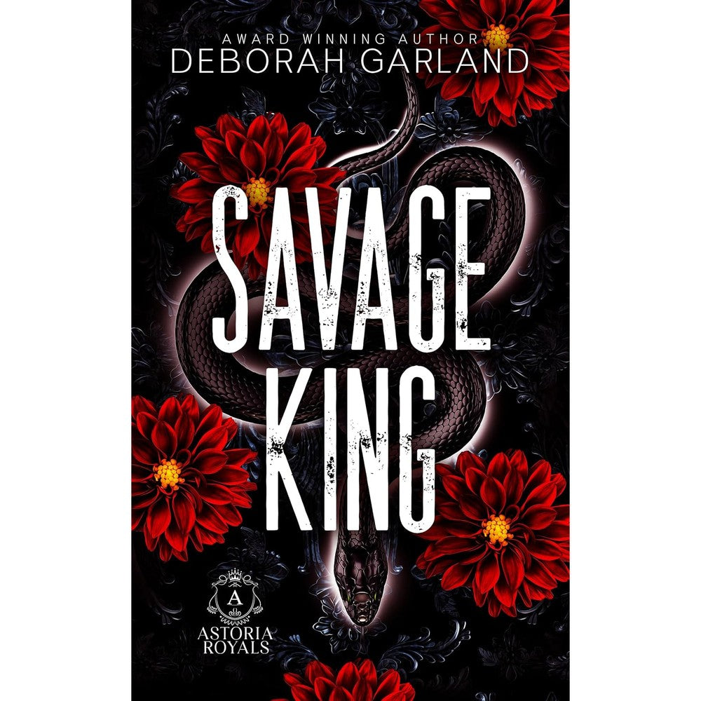 Deborah Garland Savage King book cover front view featuring red floral illustrations and a snake coiled around the title text.
