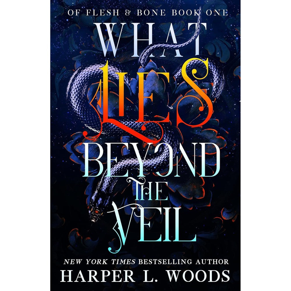 Harper L Woods What Lies Beyond the Veil front cover featuring dark stylized fantasy illustration.