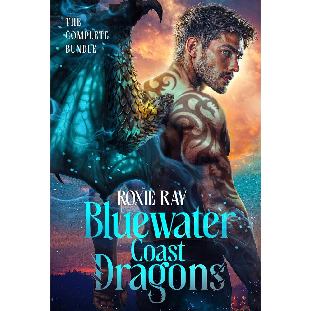 Roxie Ray Bluewater Coast Dragons Complete Series front cover showing a tattooed dragon shifter with wings.
