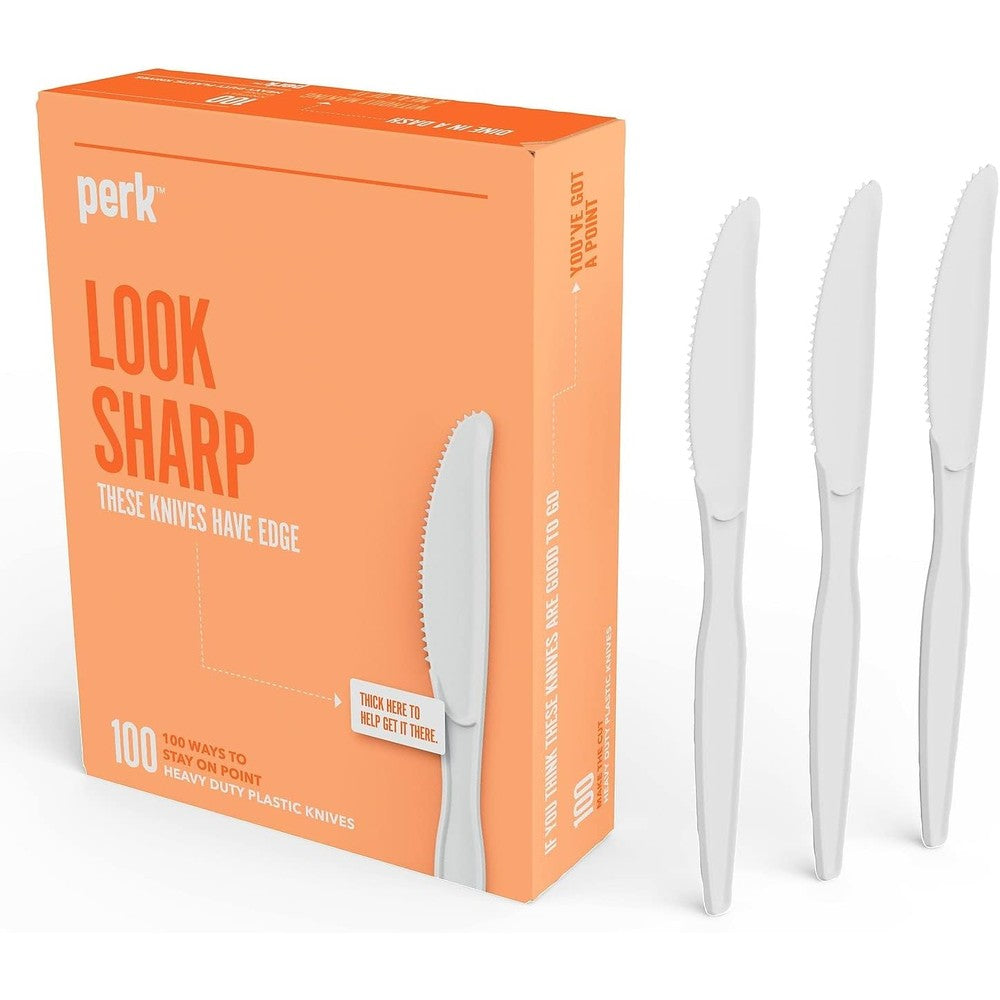 Perk Heavyweight Plastic Knife front view disposable cutlery