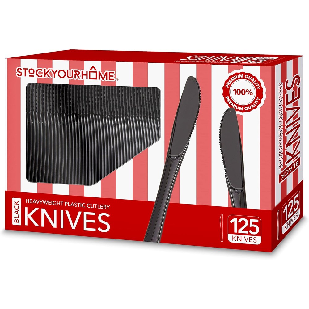 Stock Your Home black plastic knives front view bulk pack