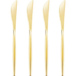I00000 gold plastic knives ninety pieces front view showing shiny metallic finish for luxury party settings