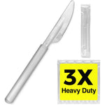 SupplyTuff 3X Heavy Duty Clear Plastic Knives front view in bulk packaging.