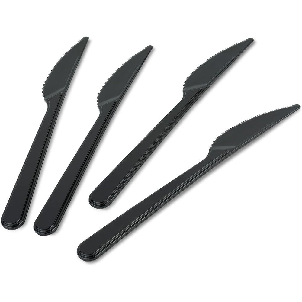 Plasticpro heavy weight black plastic knives 50 pack front view