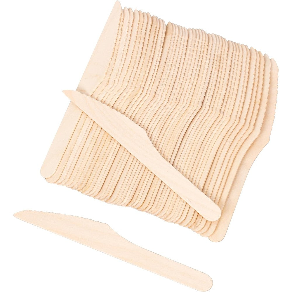 ANTETOK disposable wood cutlery knives front view pack of 100