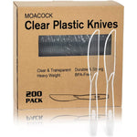 Moacock 200 count clear plastic knives front view heavy duty disposable cutlery