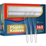 Munfix clear plastic knives front view of heavy duty disposable cutlery package