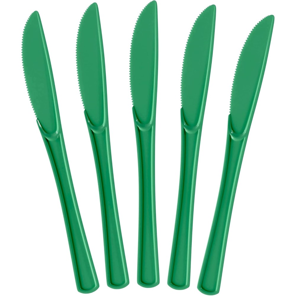 Exquisite Emerald Green Plastic Knives 50 Count pack front view high quality cutlery
