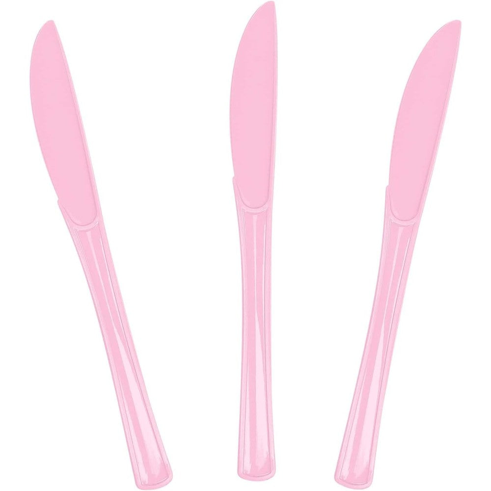 Exquisite SietDESEO light pink plastic knives front view premium party cutlery