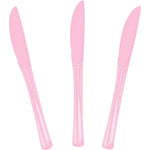 Exquisite SietDESEO light pink plastic knives front view premium party cutlery