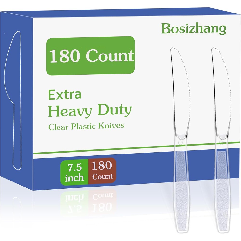 Bosizhang heavy duty clear plastic knives front view package for event catering