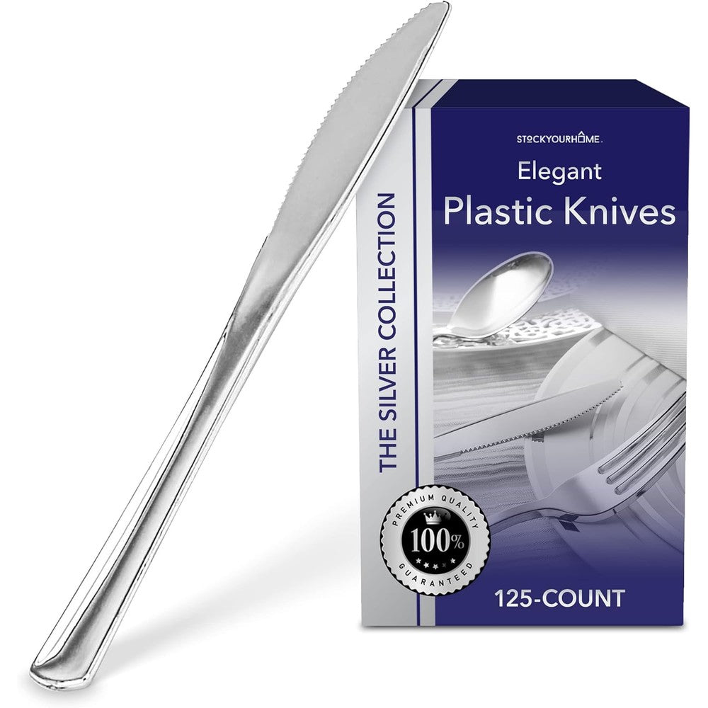 Stock Your Home 125 Disposable Heavy Duty Plastic Knives front view pack