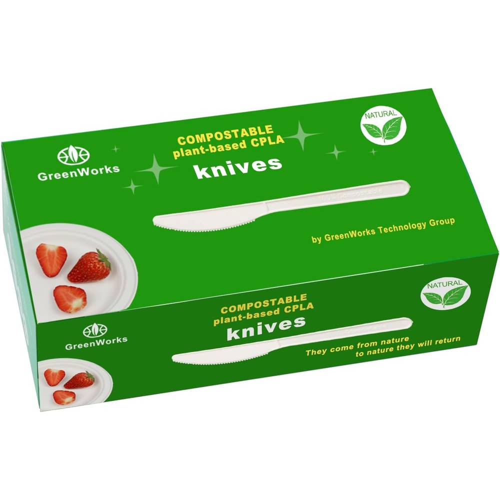 GreenWorks Compostable Knives 100 count front view eco friendly cutlery