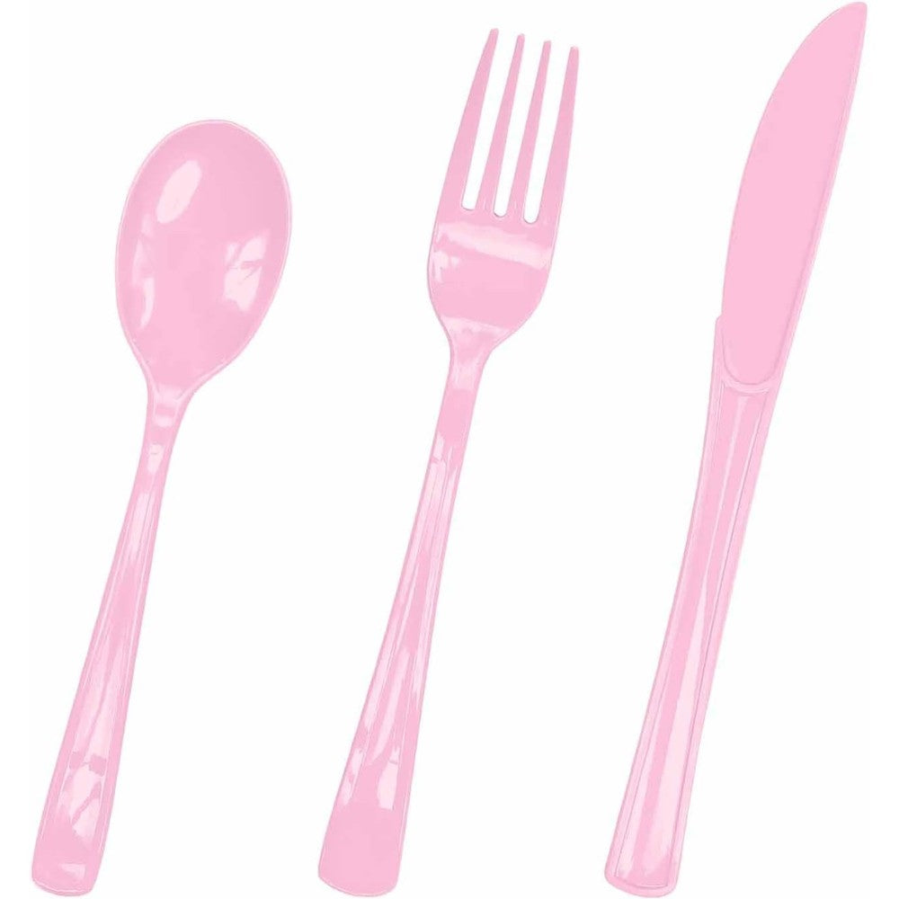 Joy Akkess HEIPINIUYE light pink plastic cutlery front view premium disposable tableware