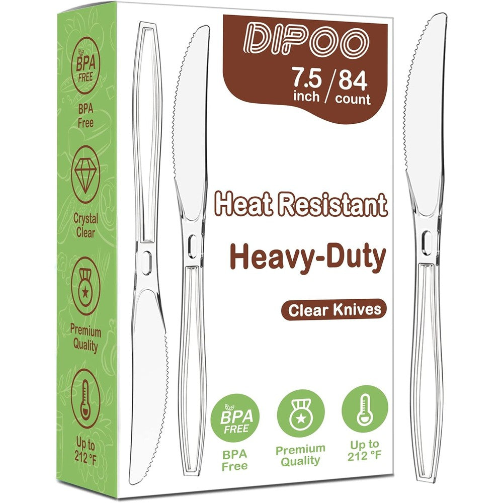 Dipoo clear plastic knives front view heavy duty party cutlery