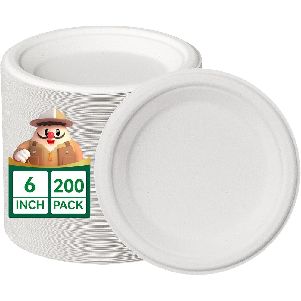 Jolly Chef compostable paper plates front view bulk package