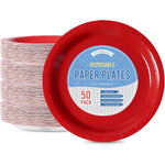 Tyzarglef Red Disposable Paper Plates front view for party supplies.