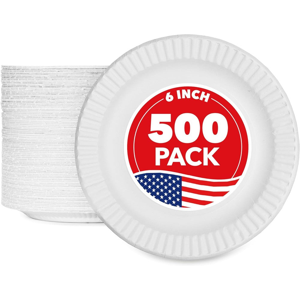 Stock Your Home 6-inch paper plates front view 500 count stack