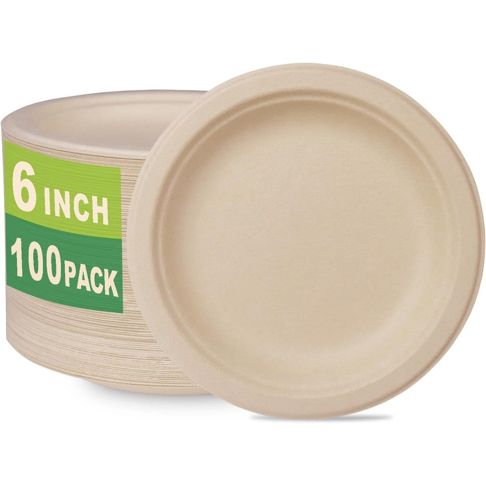 GreenWorks 6 inch compostable dessert plates 100 count front view