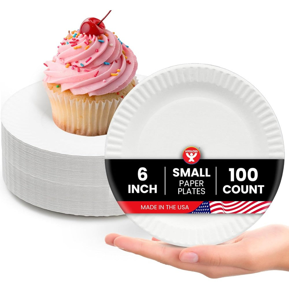 Hygloss Bulk Small Paper Plates 100 count front view for dessert serving.