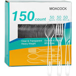 MOACOCK clear plastic silverware front view of full 150 piece disposable cutlery set