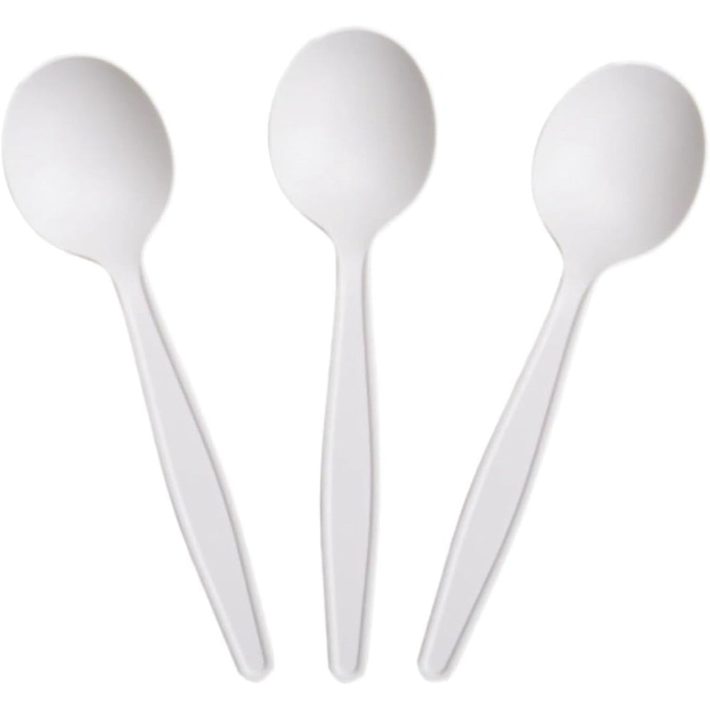 Yoaier eco friendly cornstarch disposable soup spoons fifty pack front view showing premium ivory color