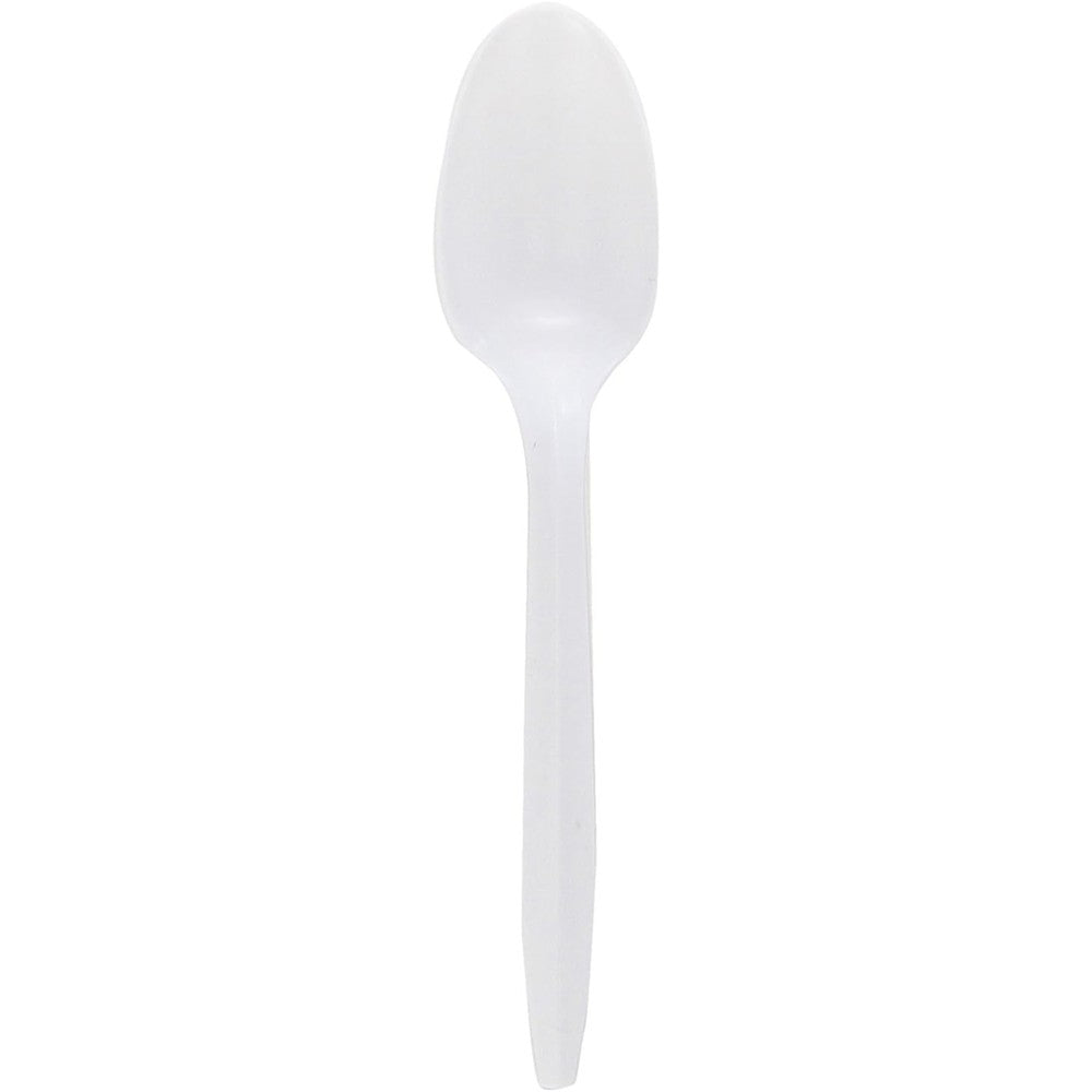Genuine Joe GJO20002 medium weight white plastic spoons pack of 1000 front view for catering.