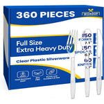 Wordop heavy duty plastic silverware set front view showing clear bulk cutlery packaging.