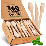 PURPLECLAY Wooden Disposable Utensils Set front view of 360 piece packaging