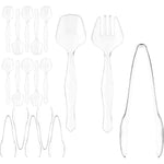 R-kay 18 piece clear plastic serving utensils set front view showing spoons forks and tongs for catering