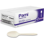 PAMI Bulk Plastic Spoons 1000 count front view in packaging.