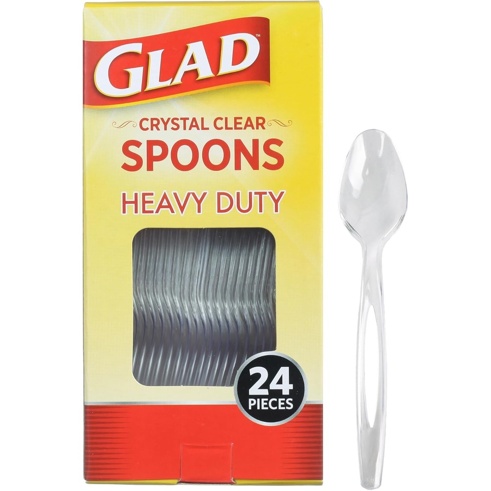 Glad clear plastic spoons front view package packaging