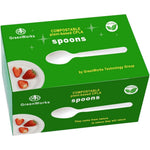 GreenWorks Heavy Duty Compostable Spoons front view 100 count box.