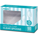 POSATE Heavyweight Plastic Spoons 100 count front view premium catering cutlery.