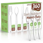 Dipoo clear plastic cutlery set front view showing premium party disposable silverware bundle