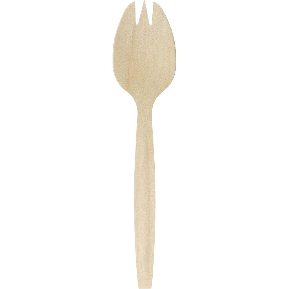 Perfect Stix Perfectware wooden disposable spork 100 count front view showcase