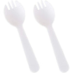 Lasenersm mini plastic sporks pack front view showing white disposable two in one dessert utensils.