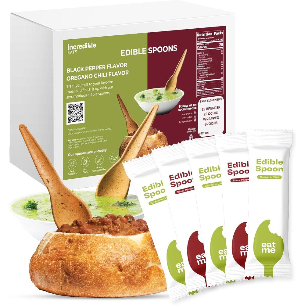 incrEDIBLE Eats Edible Spork front view showing eco friendly packaging box.