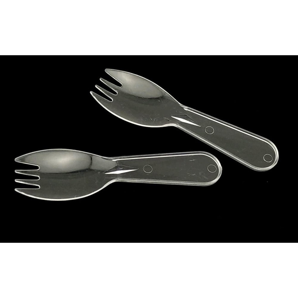 Zappy disposable clear plastic mini sporks front view for party desserts